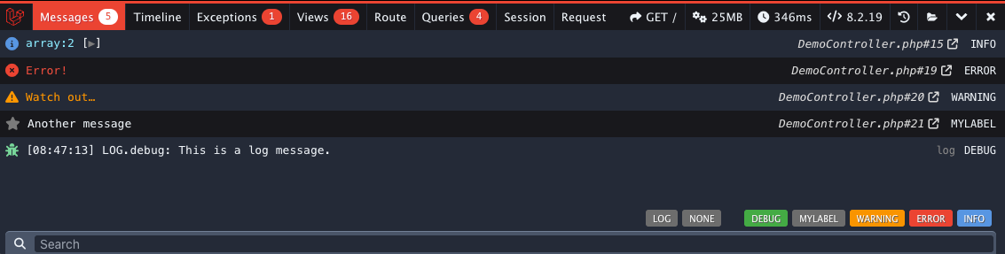 Debugbar Dark Mode screenshot